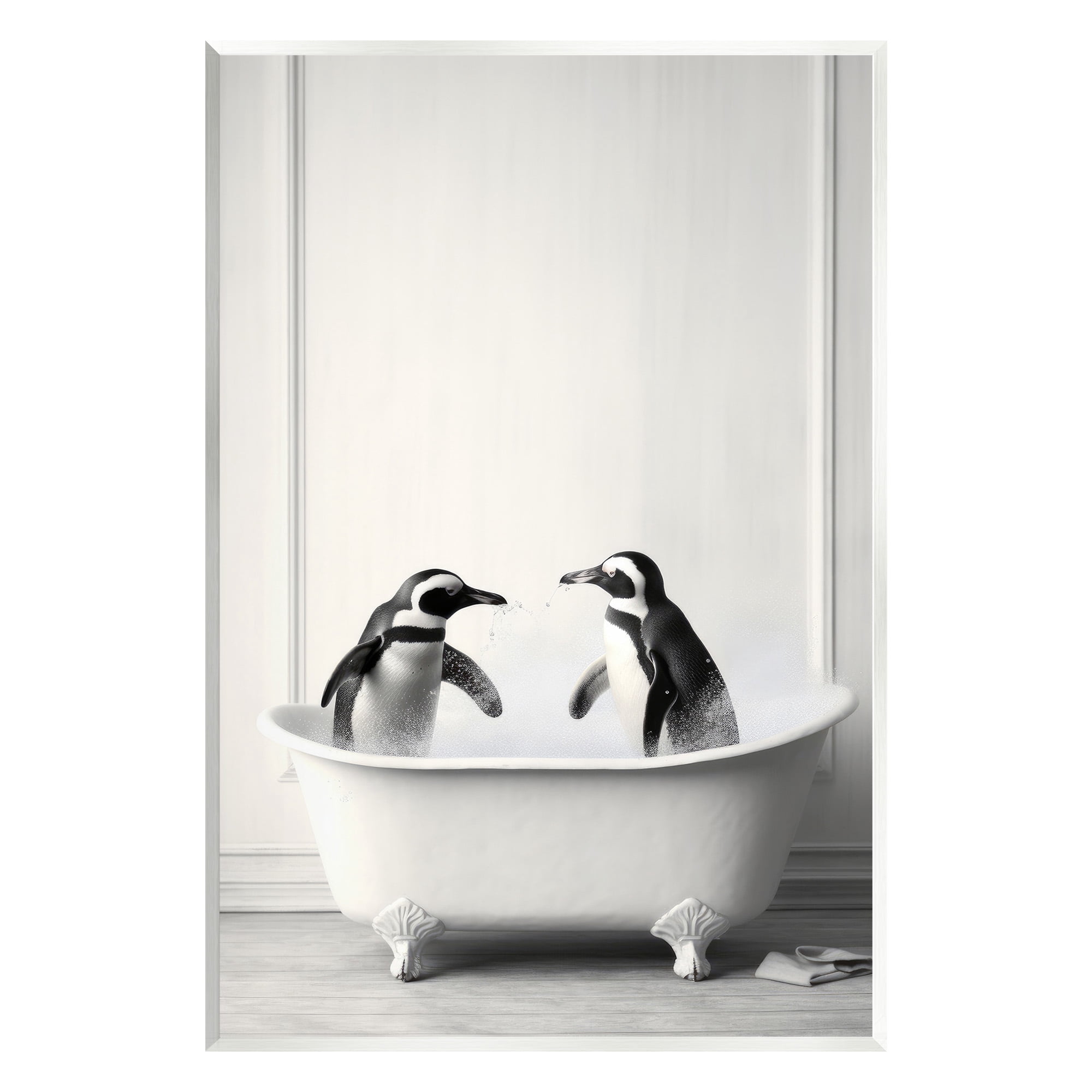 Stupell Industries Penguin Duo in Bath Animals & Insects Painting Unframed Art Print Wall Art, 13 x 19