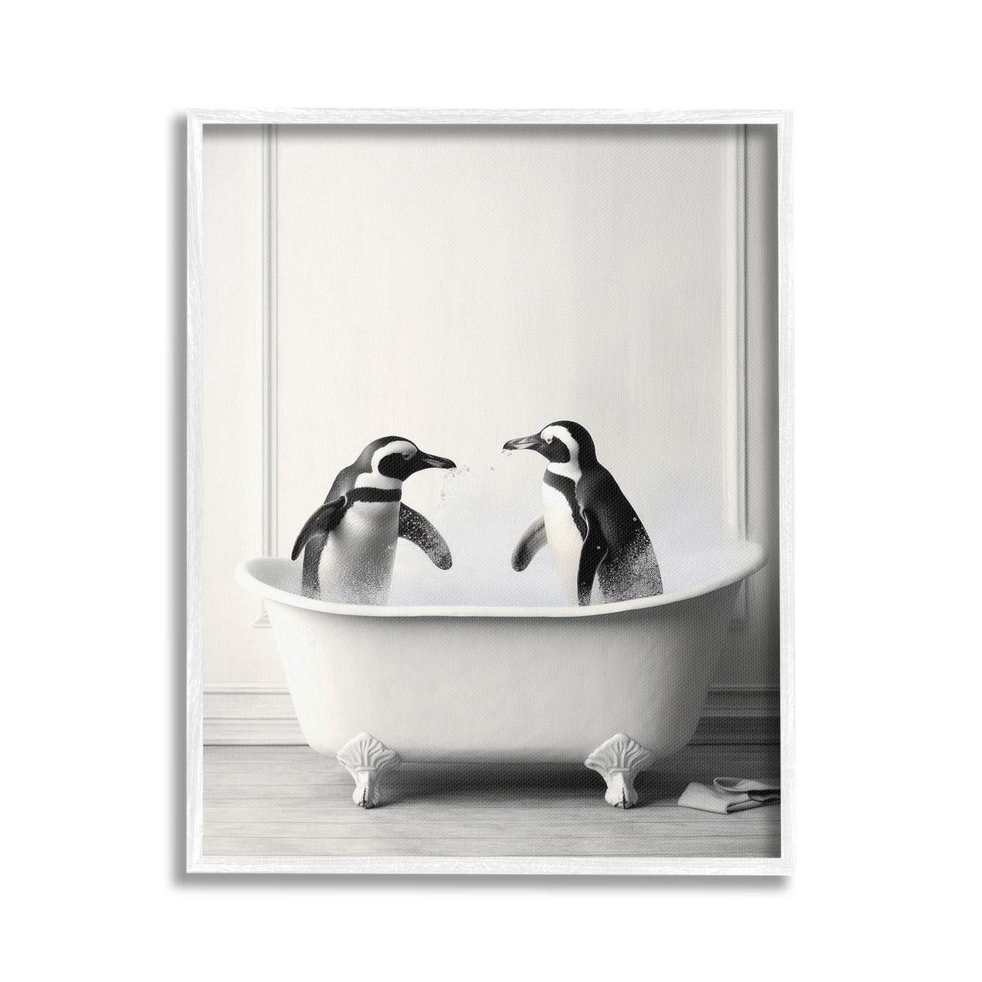 Stupell Industries Penguin Duo in Bath Animals & Insects Painting White Framed Art Print Wall Art, 24 x 30