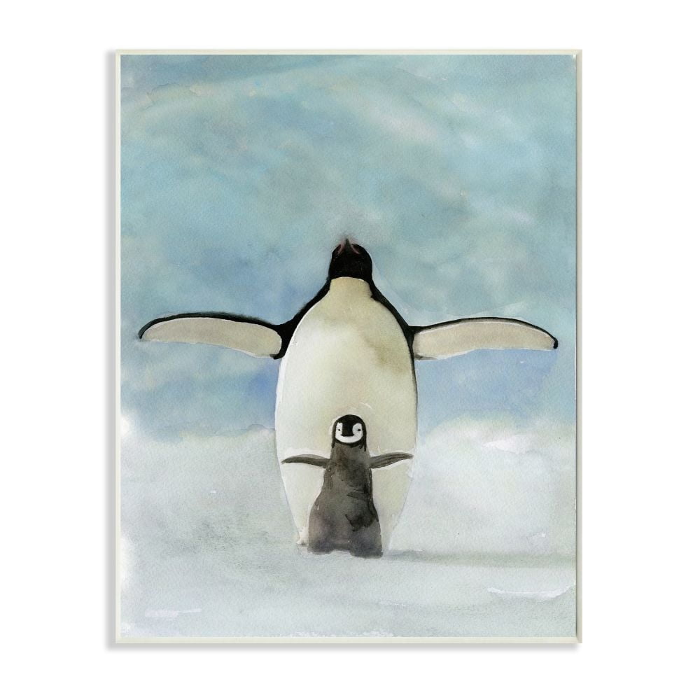 Stupell Industries Penguin Family Blue Watercolor Animal Painting Wall Plaque by Stellar Studio