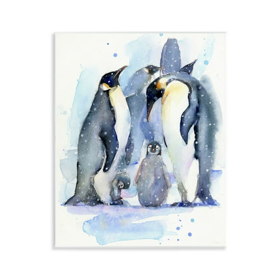 Stupell Industries Penguin Family Watercolor Animals Painting Unframed Art Print Wall Art, 11 x 14