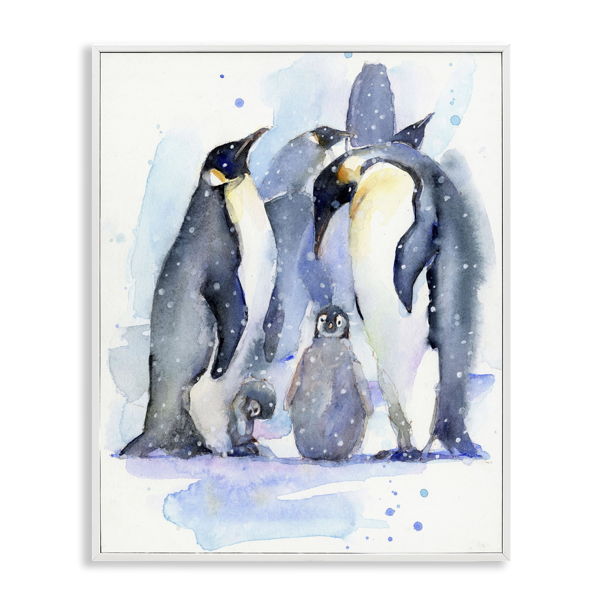 Stupell Industries Penguin Family Watercolor Animals Painting White Framed Art Print Wall Art, 11 x 14