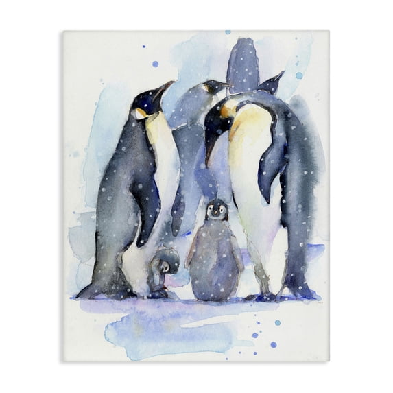 Stupell Industries Penguin Family Watercolor Animals Painting Wrapped Canvas Art Print Wall Art, 36 x 48