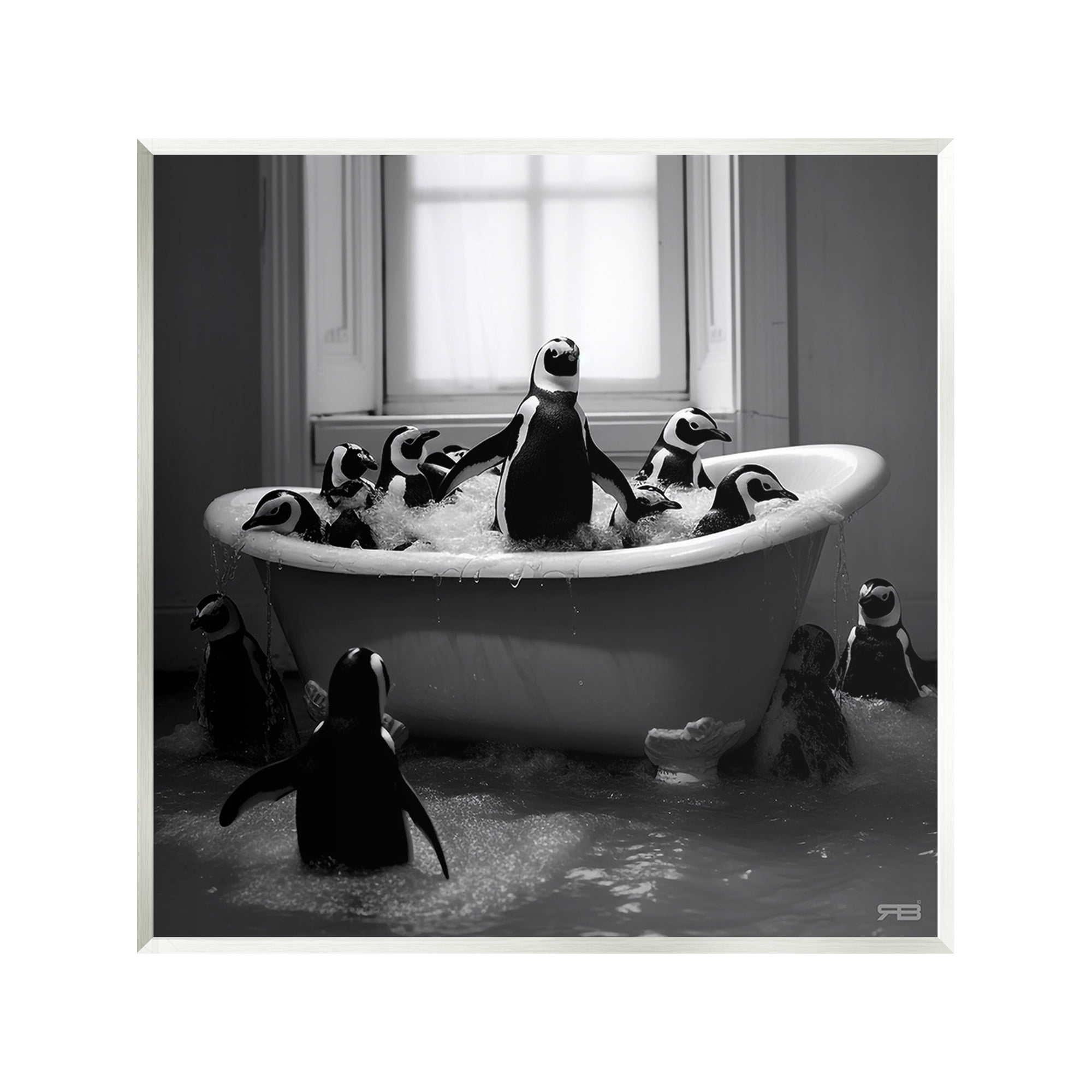 Stupell Industries Penguin Flock in Tub Animals & Insects Painting Unframed Art Print Wall Art, 12 x 12