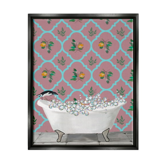 Stupell Industries Penguin Jumping in Tub Animals & Insects Painting Black Floater Framed Art Print Wall Art, 17 x 21