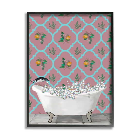 Stupell Industries Penguin Jumping in Tub Animals & Insects Painting Black Framed Art Print Wall Art, 11 x 14