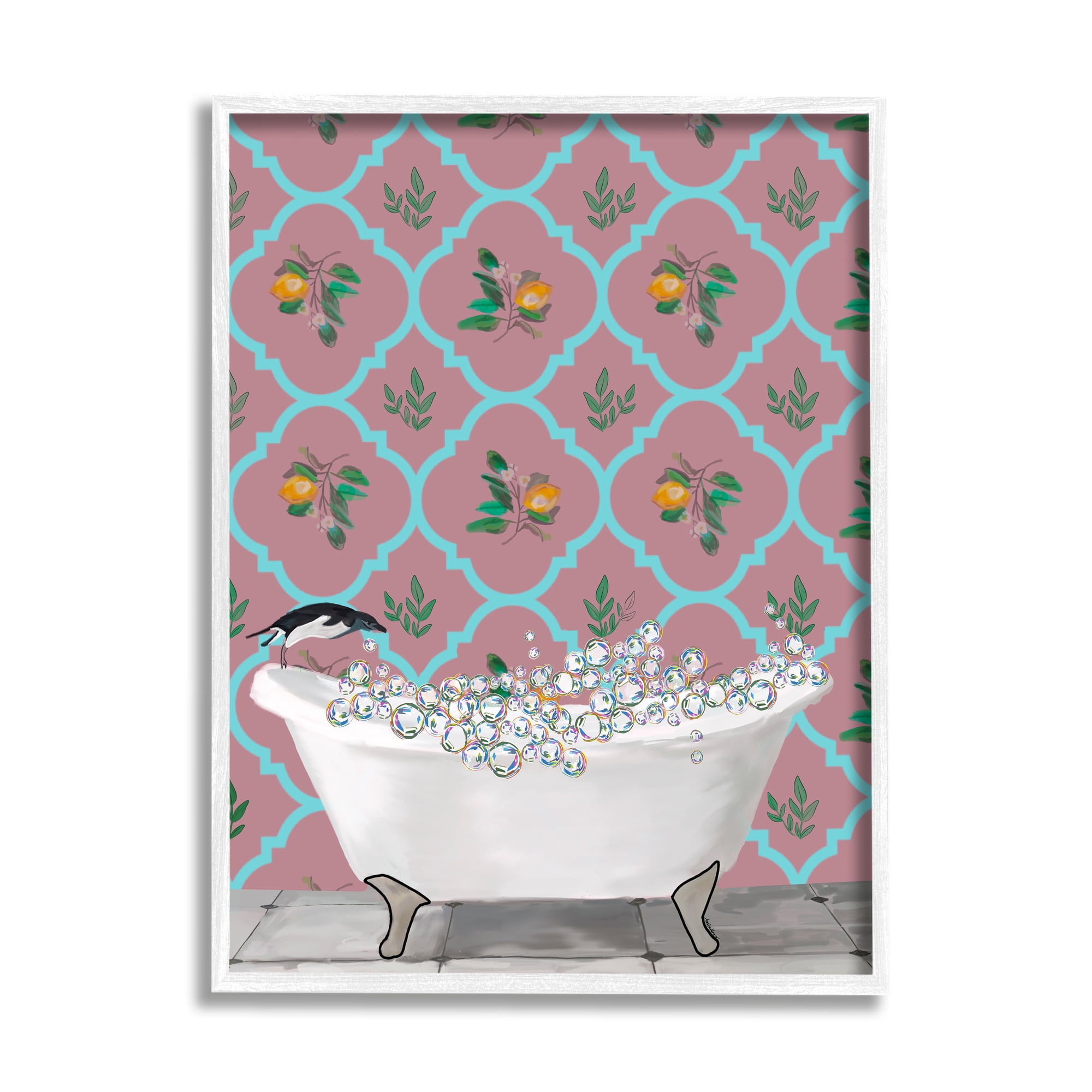 Stupell Industries Penguin Jumping in Tub Animals & Insects Painting White Framed Art Print Wall Art, 24 x 30