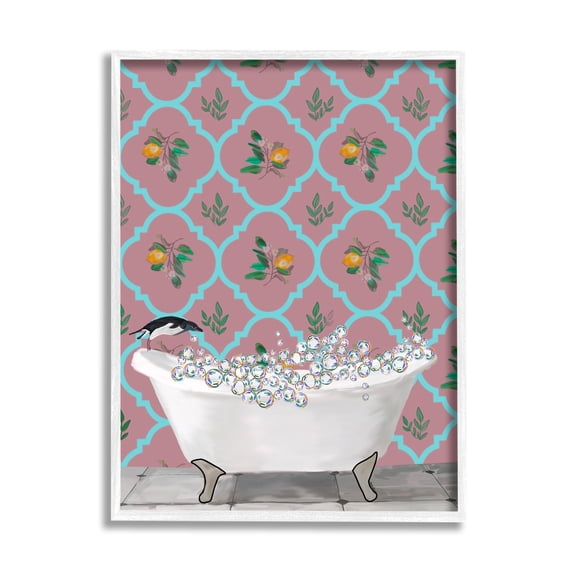 Stupell Industries Penguin Jumping in Tub Animals & Insects Painting White Framed Art Print Wall Art, 24 x 30