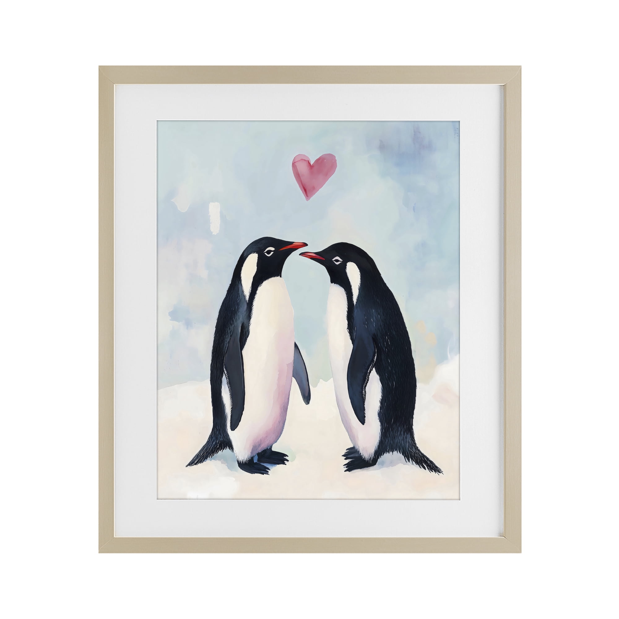 Stupell Industries Penguin Love with Heart Birch Framed Print Under Glass, design by The Prints Vibe