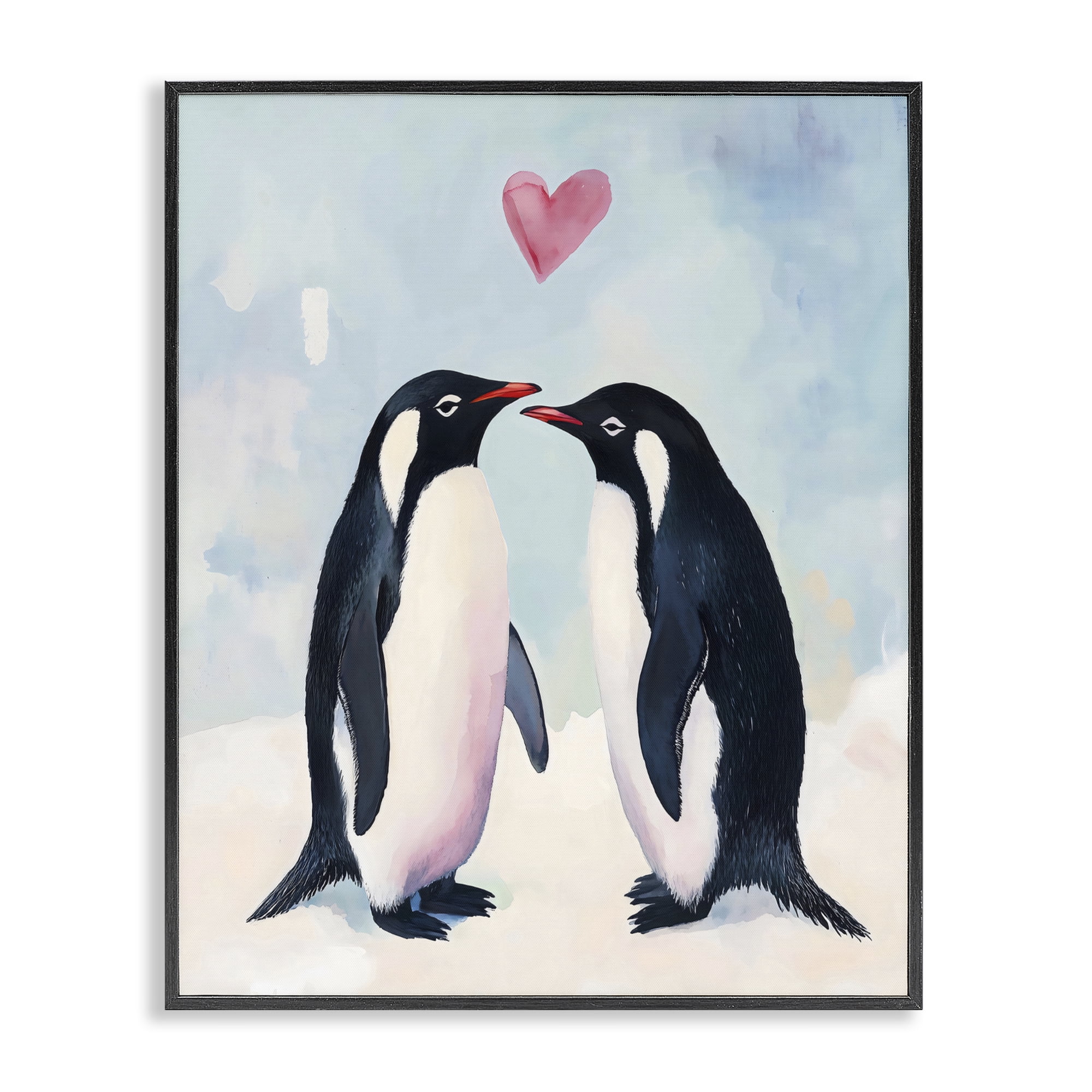 Stupell Industries Penguin Love with Heart Black Framed Giclee Art, design by The Prints Vibe