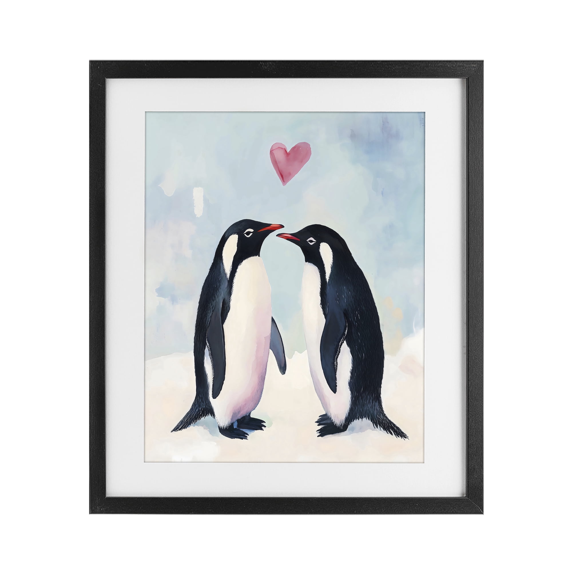 Stupell Industries Penguin Love with Heart Black Framed Print Under Glass, design by The Prints Vibe