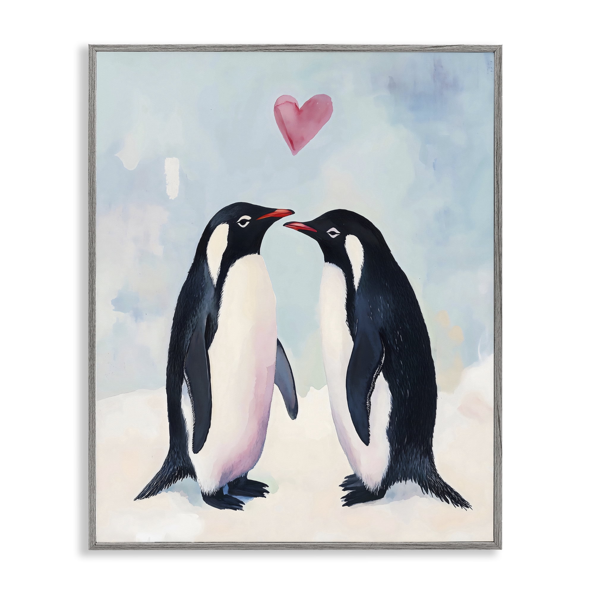 Stupell Industries Penguin Love with Heart Gray Framed Giclee Art, design by The Prints Vibe