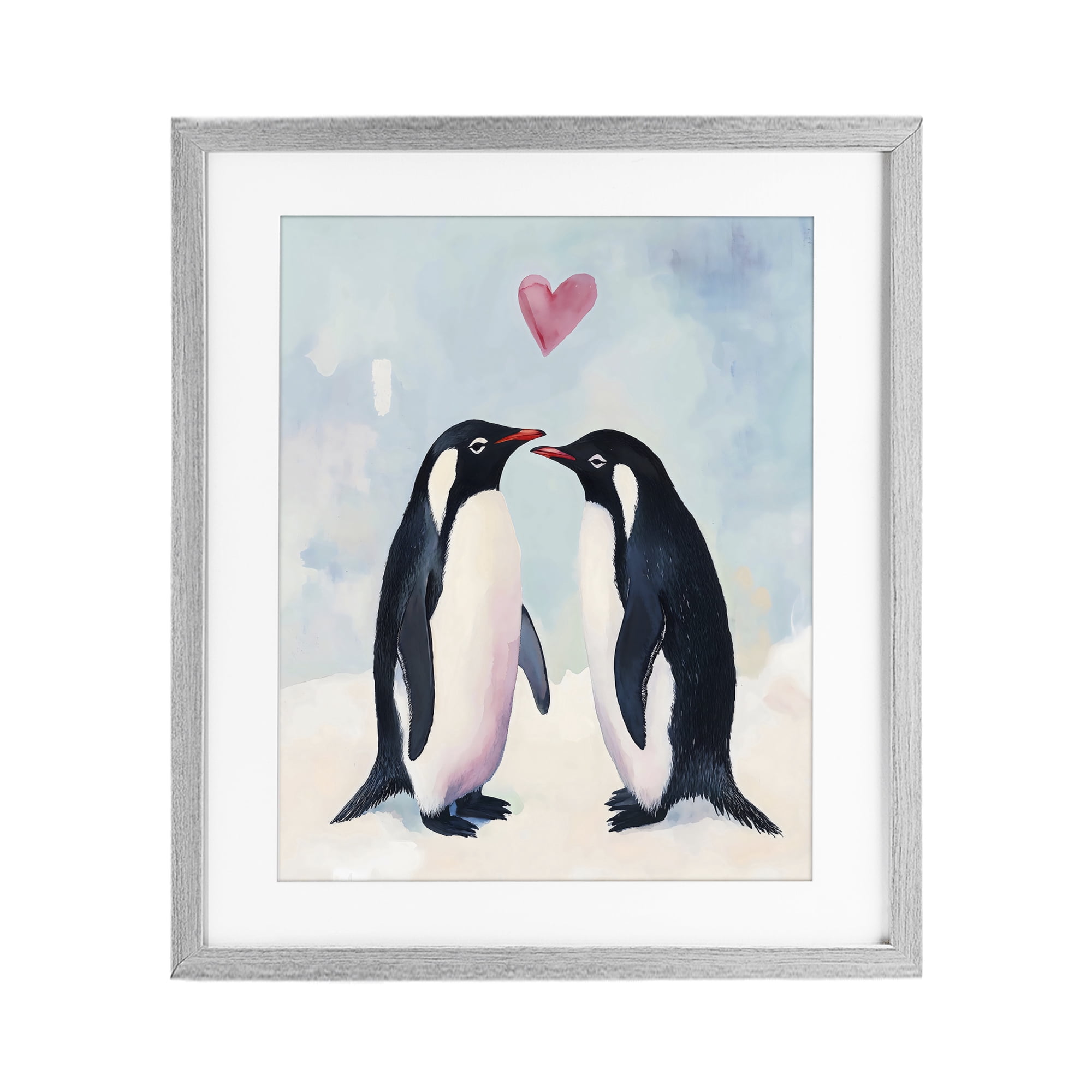 Stupell Industries Penguin Love with Heart Gray Framed Print Under Glass, design by The Prints Vibe