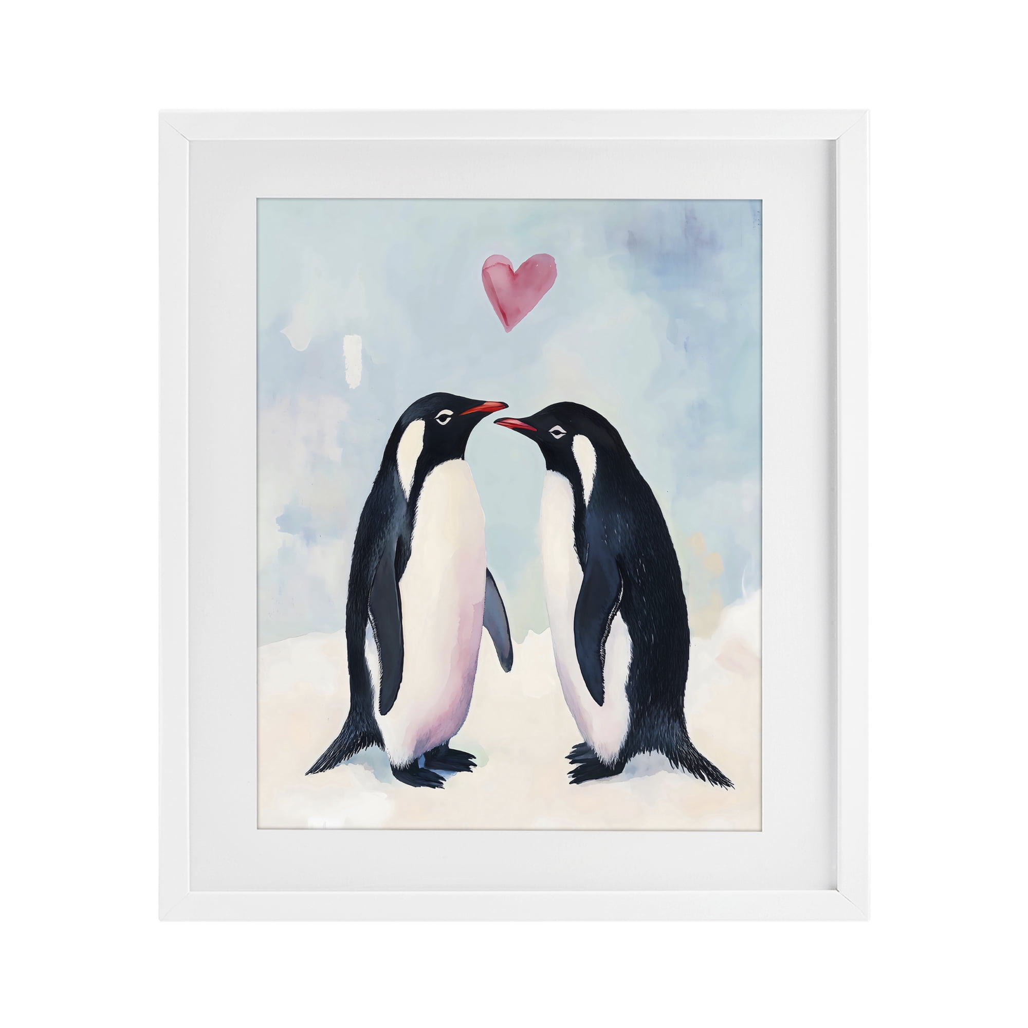 Stupell Industries Penguin Love with Heart White Framed Print Under Glass, design by The Prints Vibe