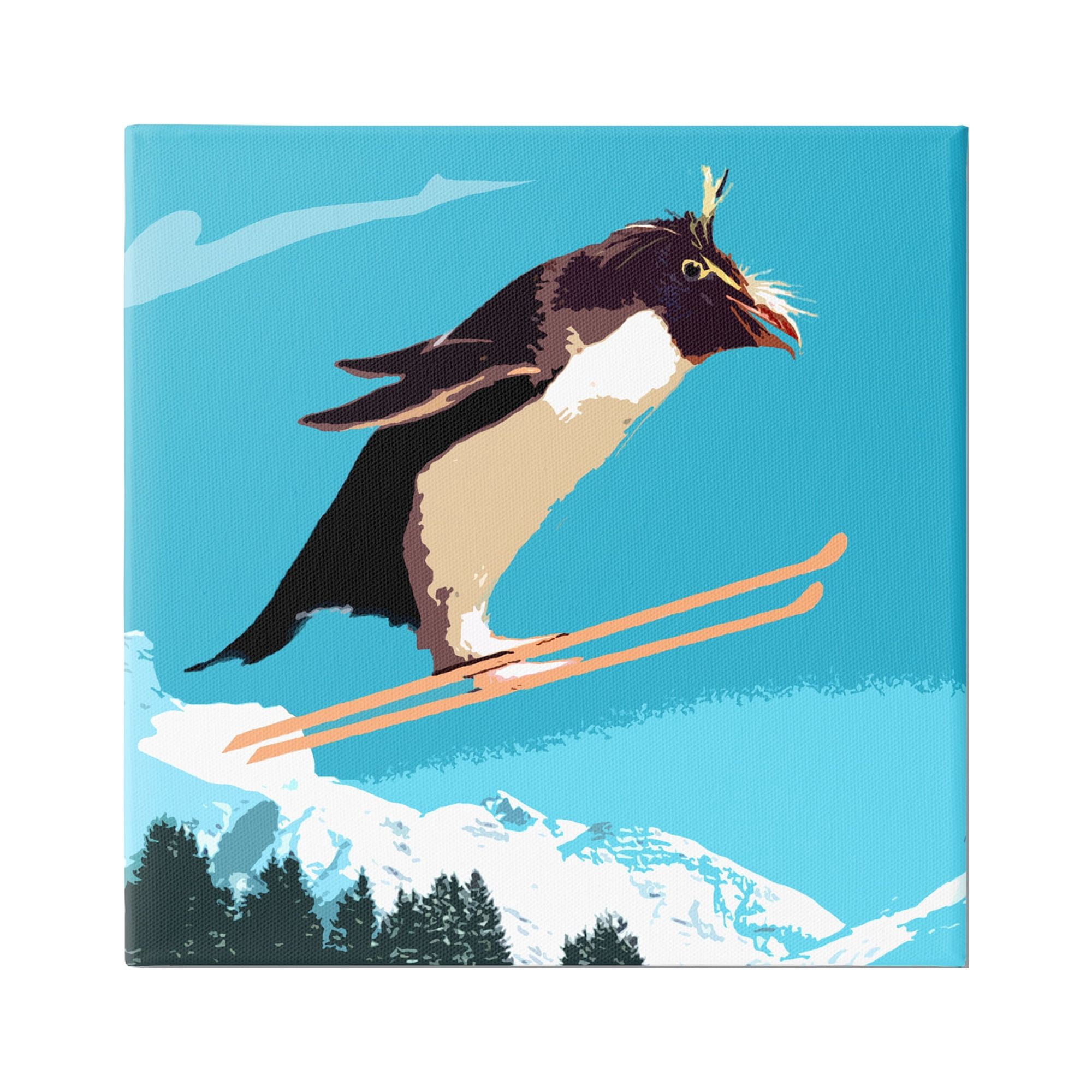 Stupell Industries Penguin Skiing Above Trees Winter Sports Illustration Graphic Art Gallery Wrapped Canvas Print Wall Art, Design by Noah Bay
