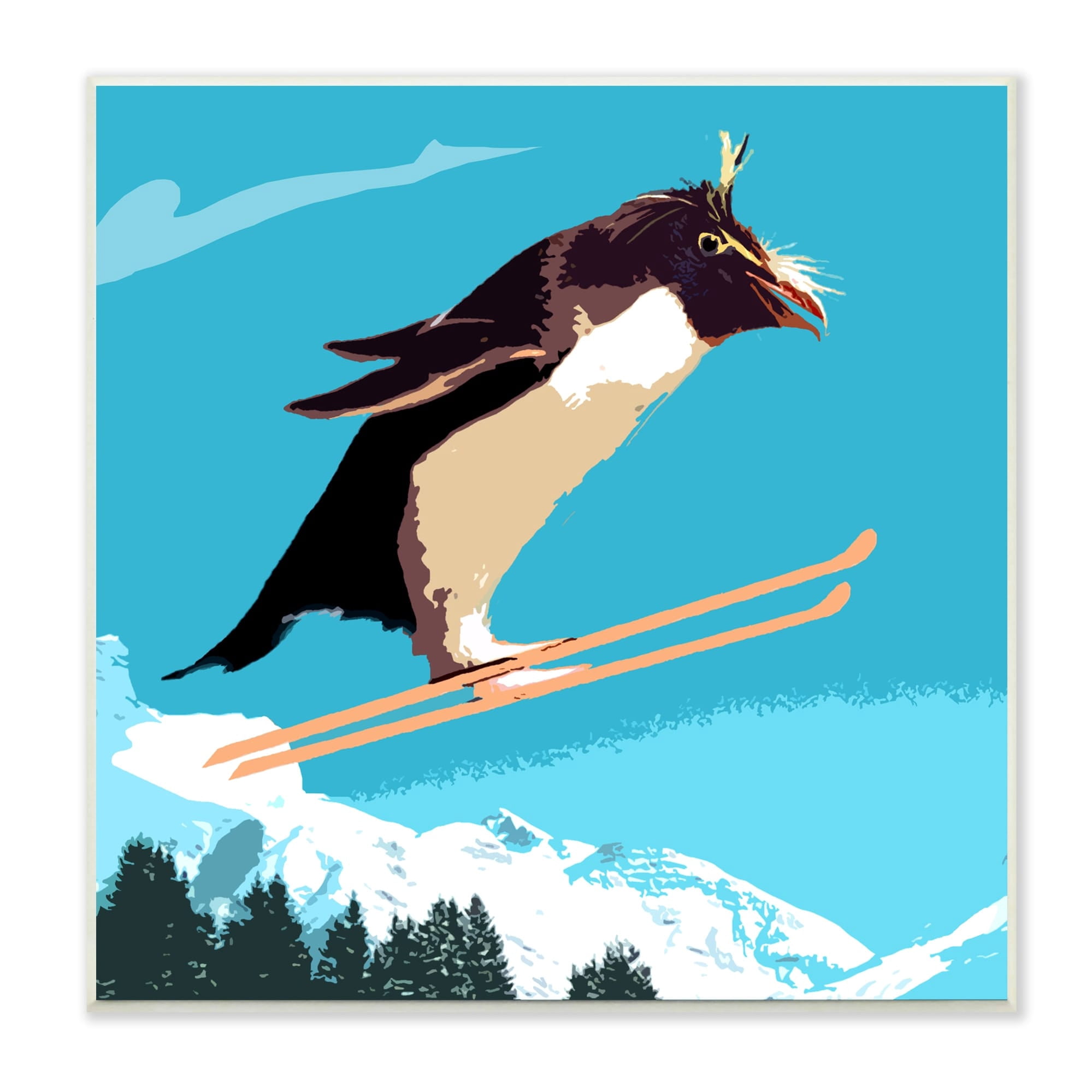 Stupell Industries Penguin Skiing Above Trees Winter Sports Illustration Graphic Art Unframed Art Print Wall Art, Design by Noah Bay