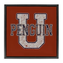 Stupell Industries Penguin U Varsity Animals Painting Black Floater Framed Canvas Art Print Wall Art, 18 x 18