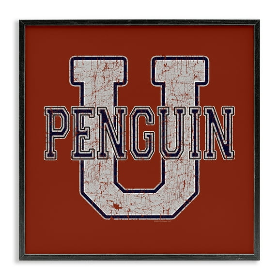 Stupell Industries Penguin U Varsity Animals Painting Black Framed Art Print Wall Art, 12 x 12