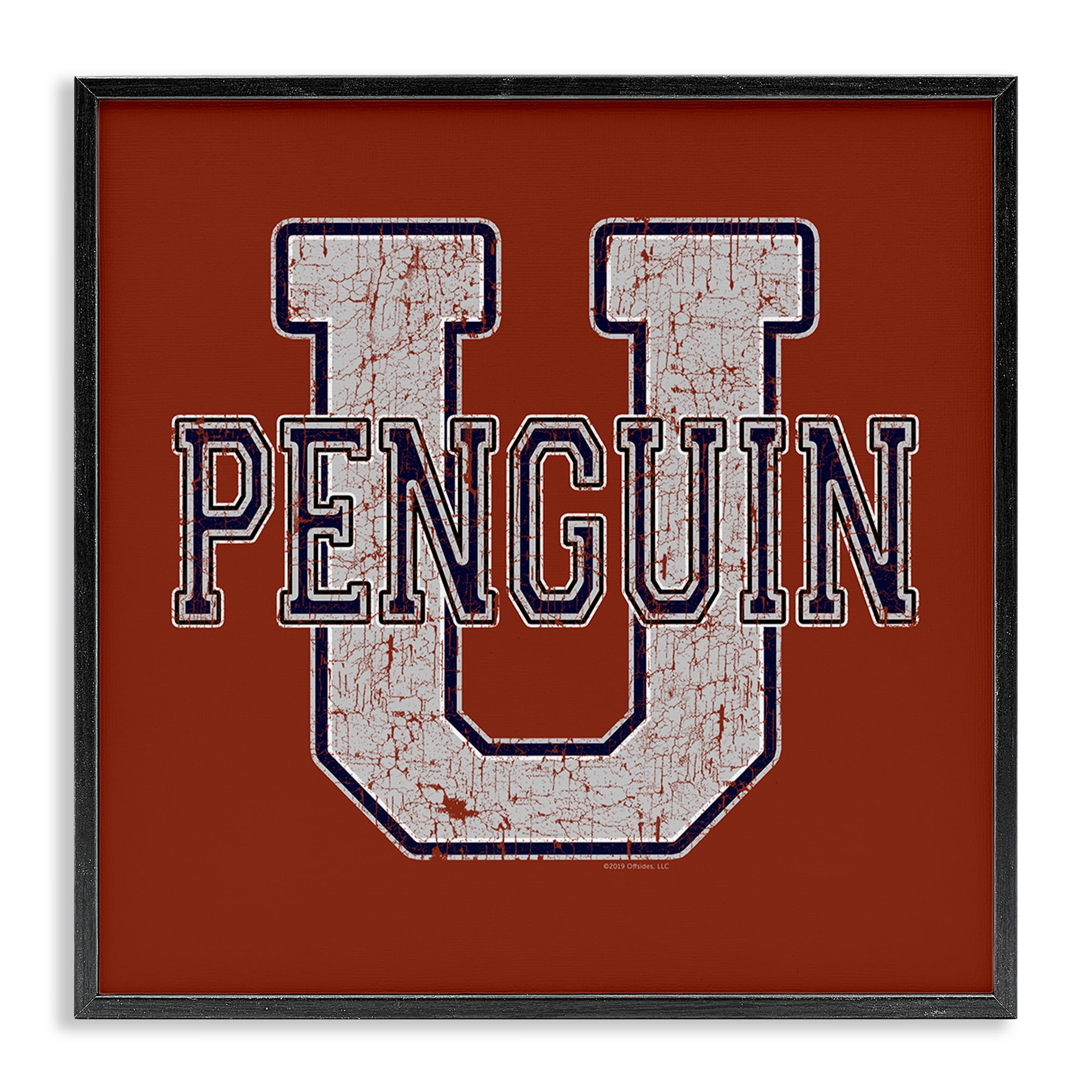 Stupell Industries Penguin U Varsity Animals Painting Black Framed Art Print Wall Art, 17 x 17
