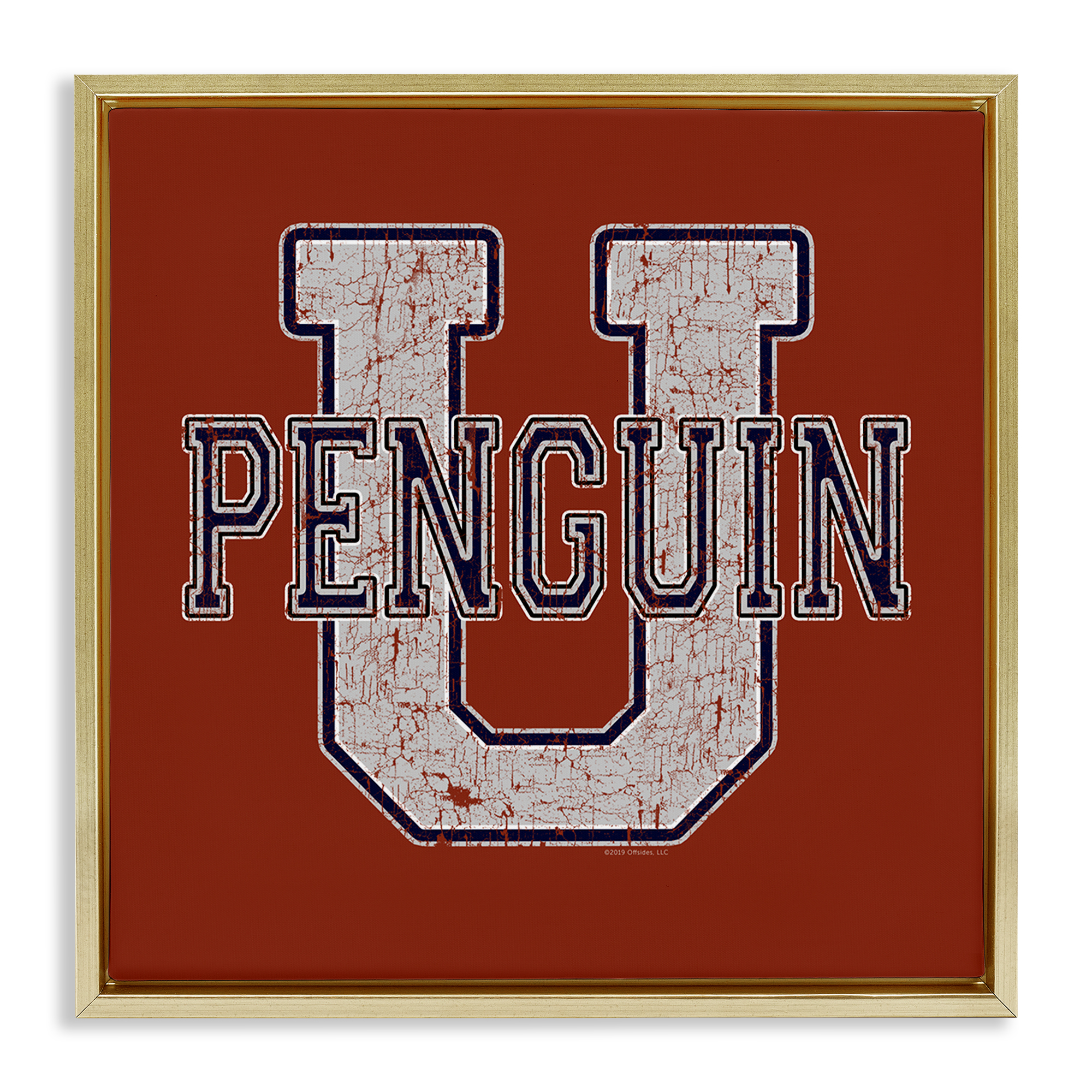 Stupell Industries Penguin U Varsity Animals Painting Gold Floater Framed Canvas Art Print Wall Art, 25 x 25