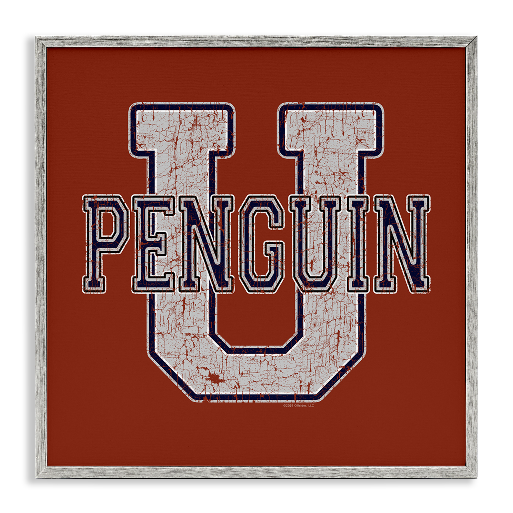 Stupell Industries Penguin U Varsity Animals Painting Gray Framed Art Print Wall Art, 17 x 17