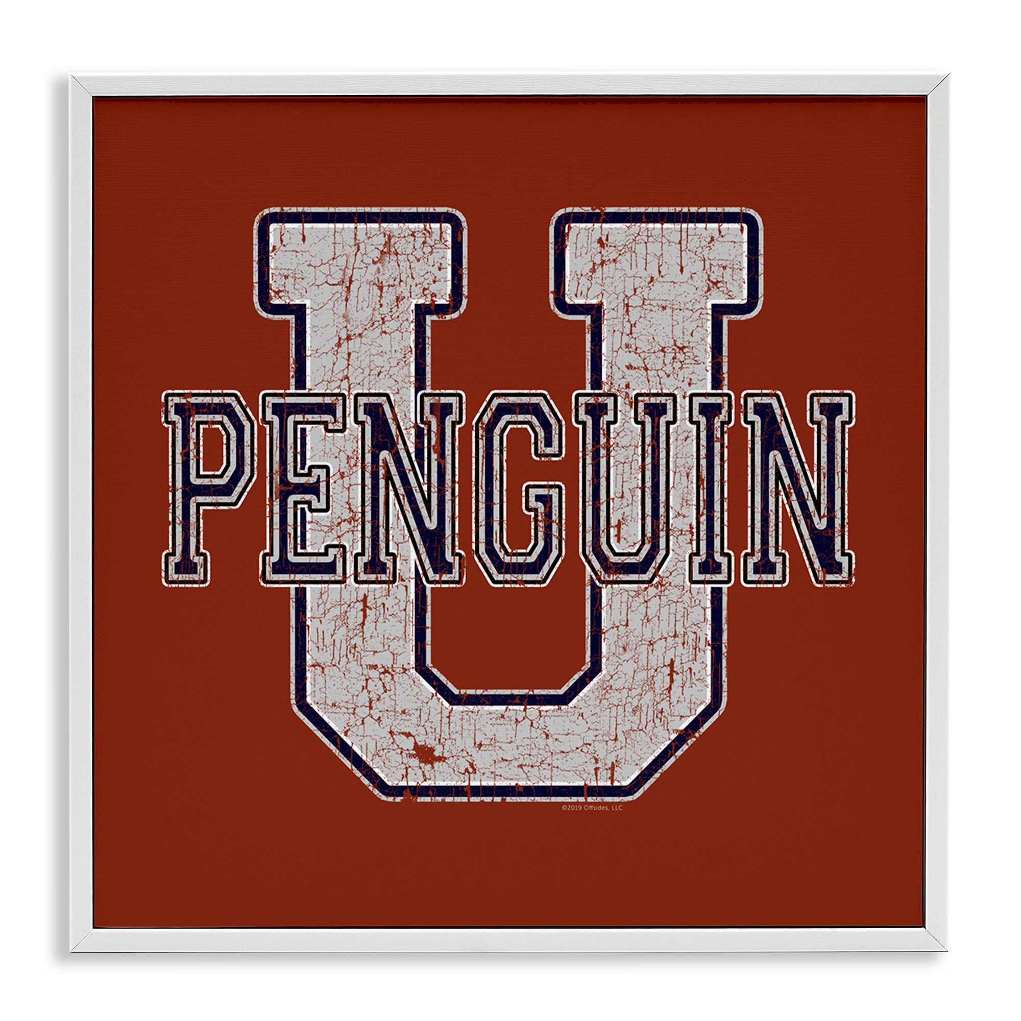Stupell Industries Penguin U Varsity Animals Painting White Framed Art Print Wall Art, 24 x 24