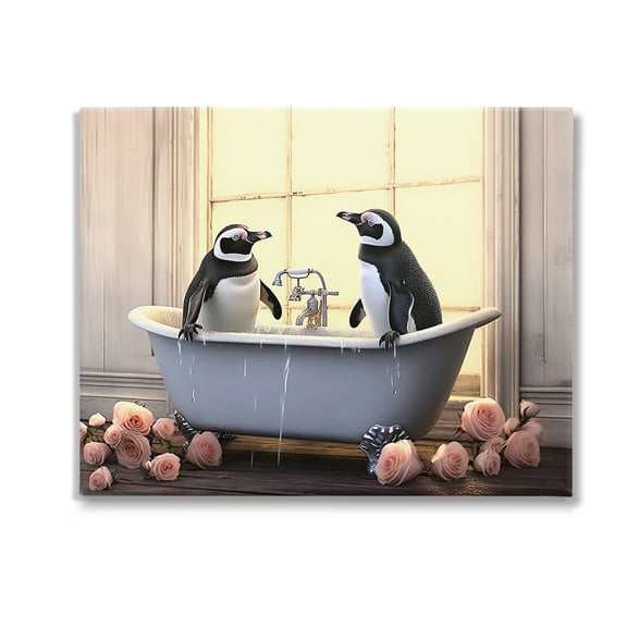 Stupell Industries Penguins Bathing in Tub Animals & Insects Painting Gallery Wrapped Canvas Art Print Wall Art, 20 x 16