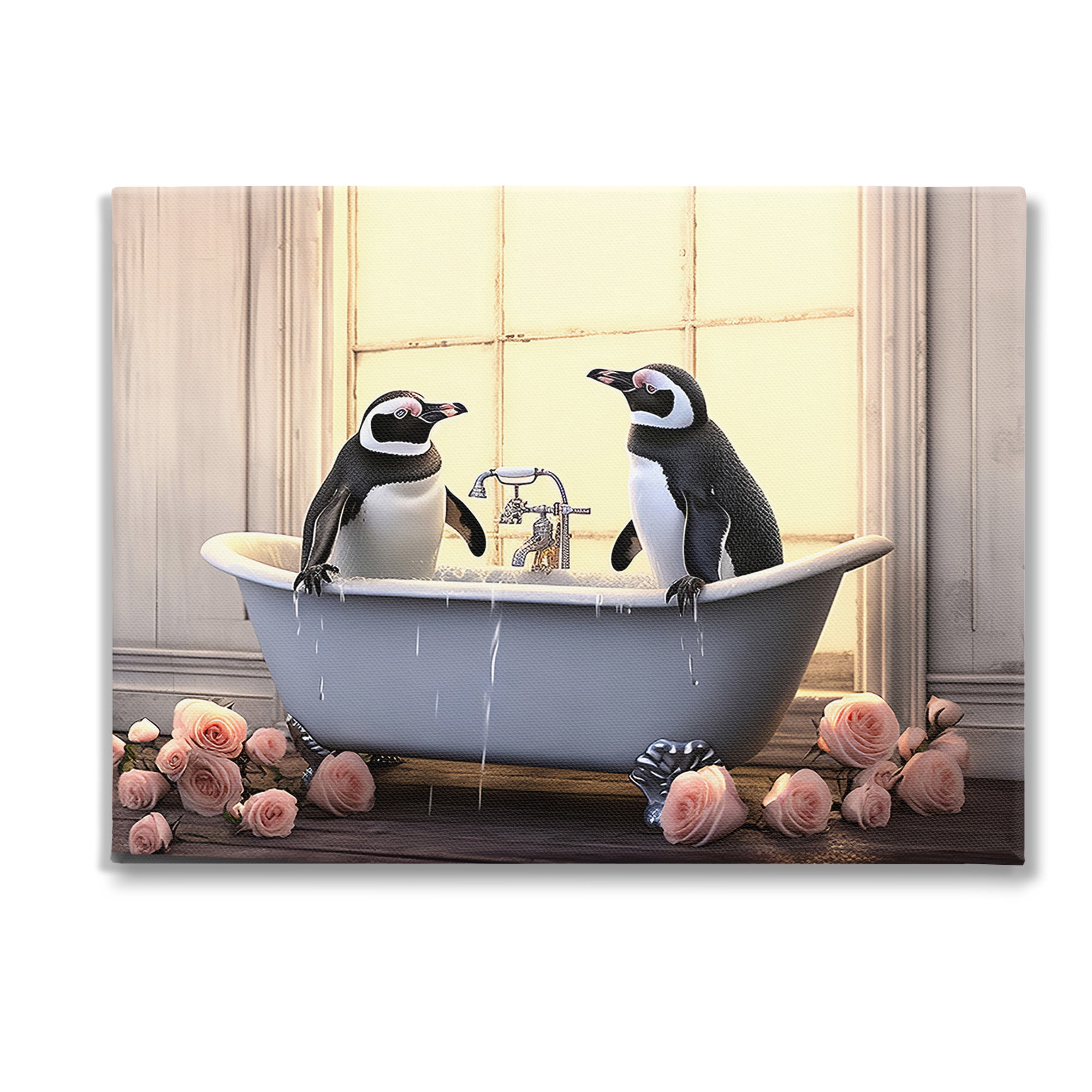 Stupell Industries Penguins Bathing in Tub Animals & Insects Painting Gallery Wrapped Canvas Art Print Wall Art, 48 x 36