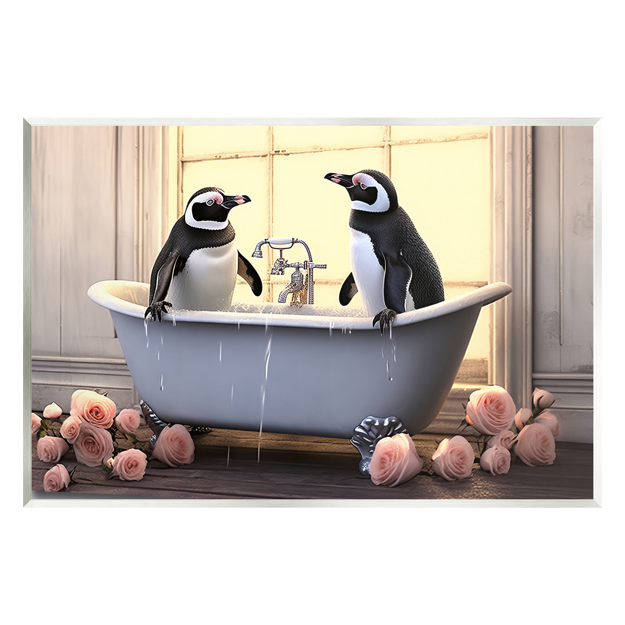 Stupell Industries Penguins Bathing in Tub Animals & Insects Painting Unframed Art Print Wall Art, 15 x 10