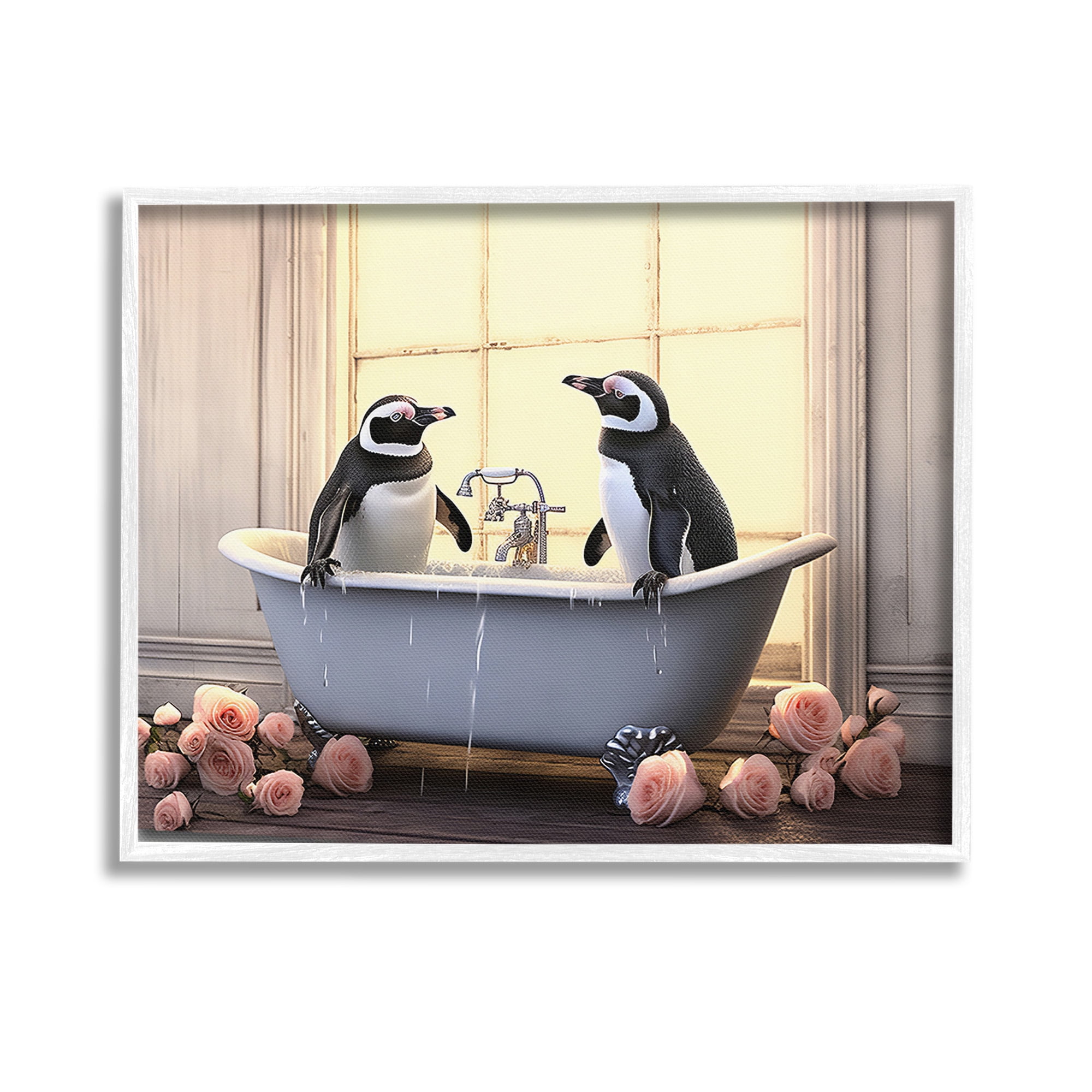 Stupell Industries Penguins Bathing in Tub Animals & Insects Painting White Framed Art Print Wall Art, 14 x 11