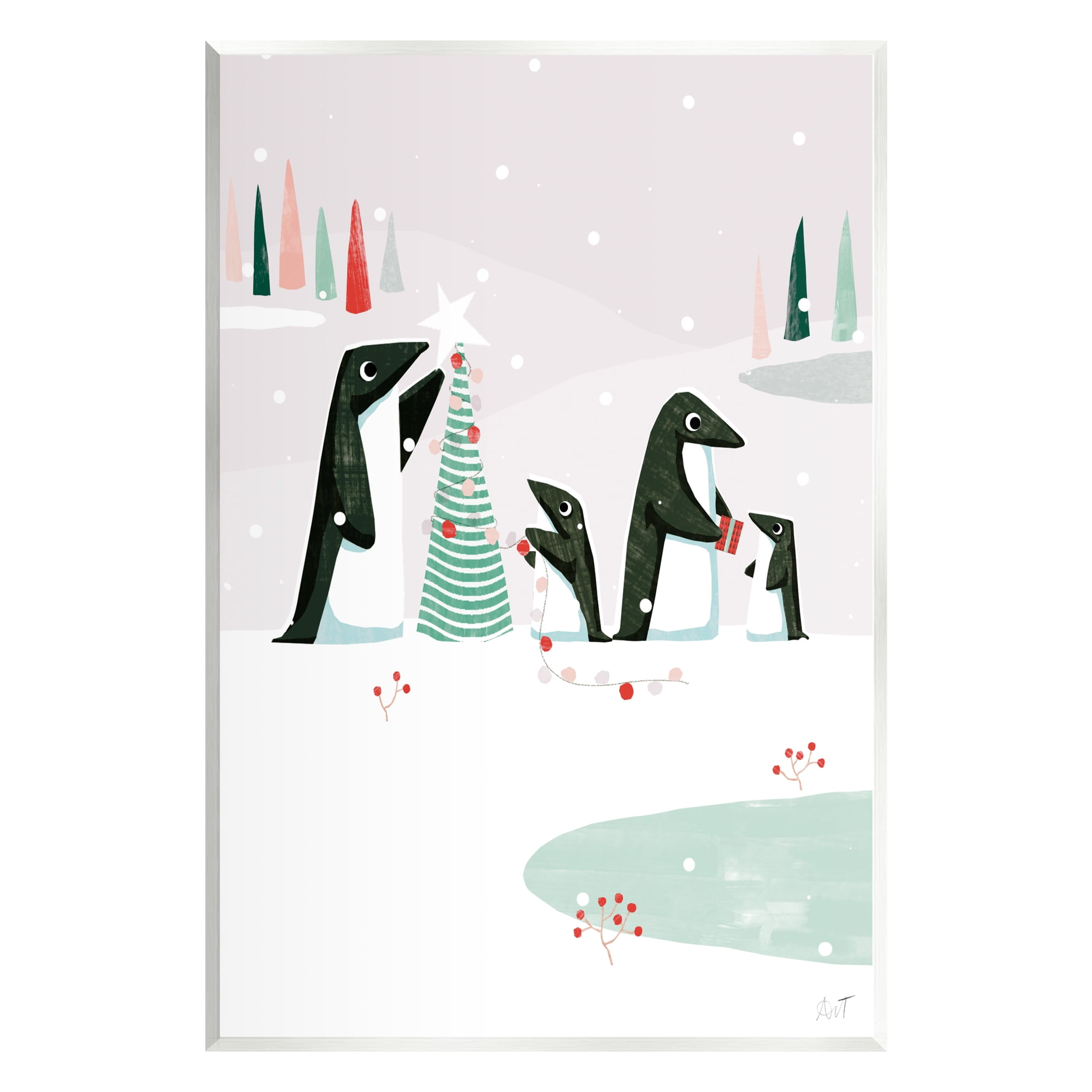Stupell Industries Penguins Decorating Christmas Tree Holiday Painting Unframed Art Print Wall Art