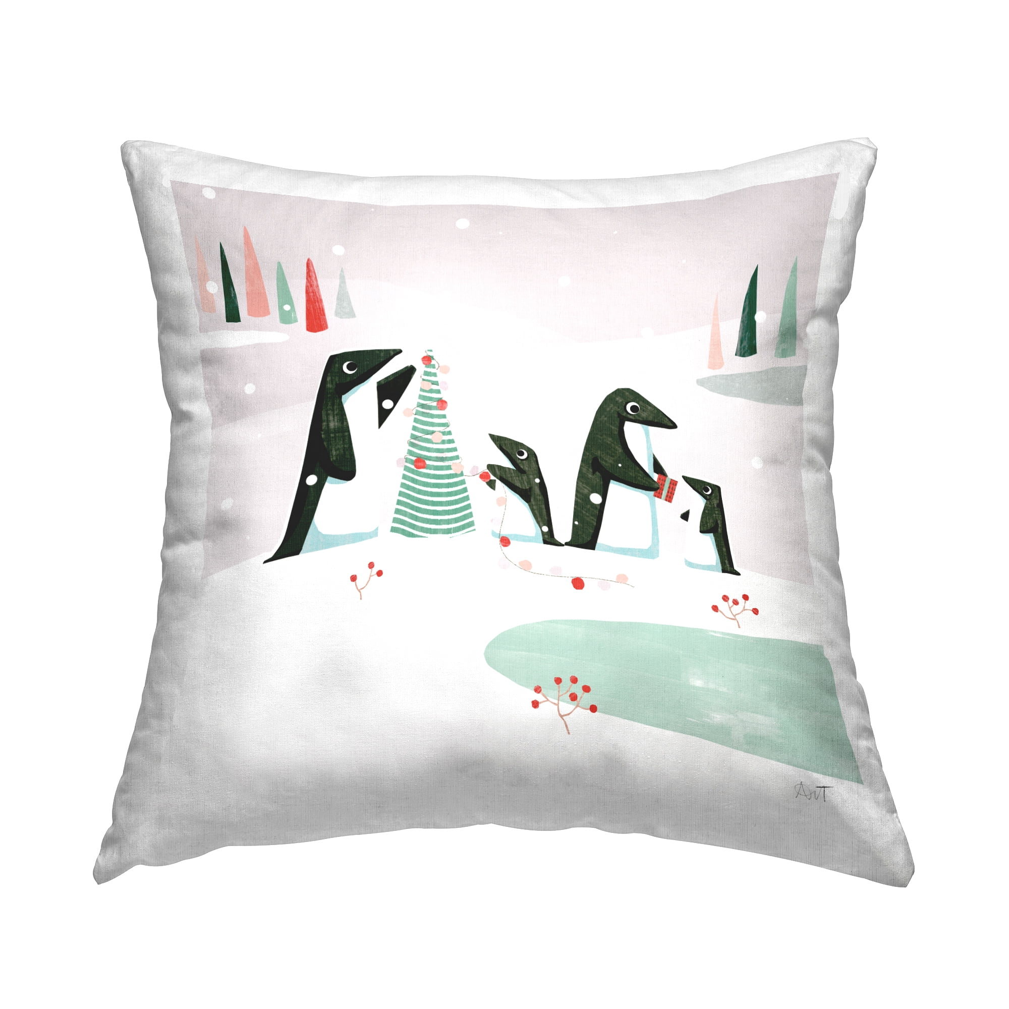 Stupell Industries Penguins Gift Exchange Winter Printed Throw Pillow Design by Andrew Thornton