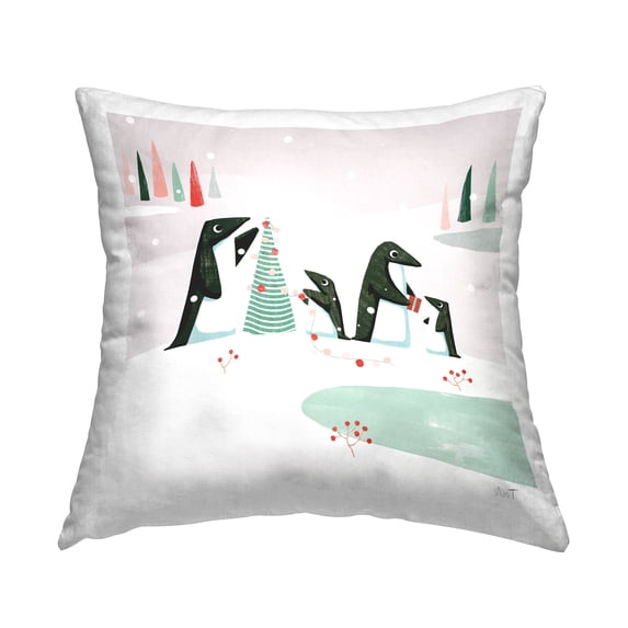 Stupell Industries Penguins Gift Exchange Winter Printed Throw Pillow Design by Andrew Thornton