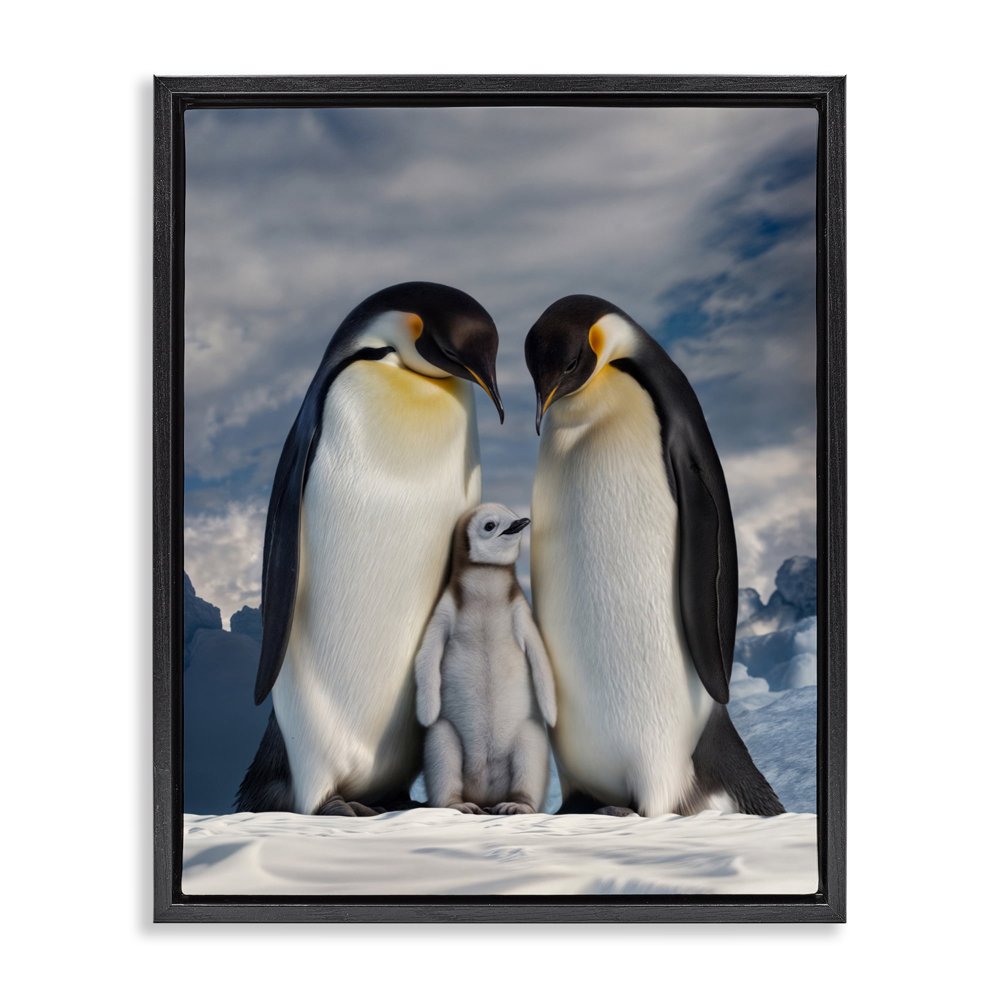 Stupell Industries Penguins In The Wild Black Framed Floater Canvas Wall Art, design by Scott Stulberg