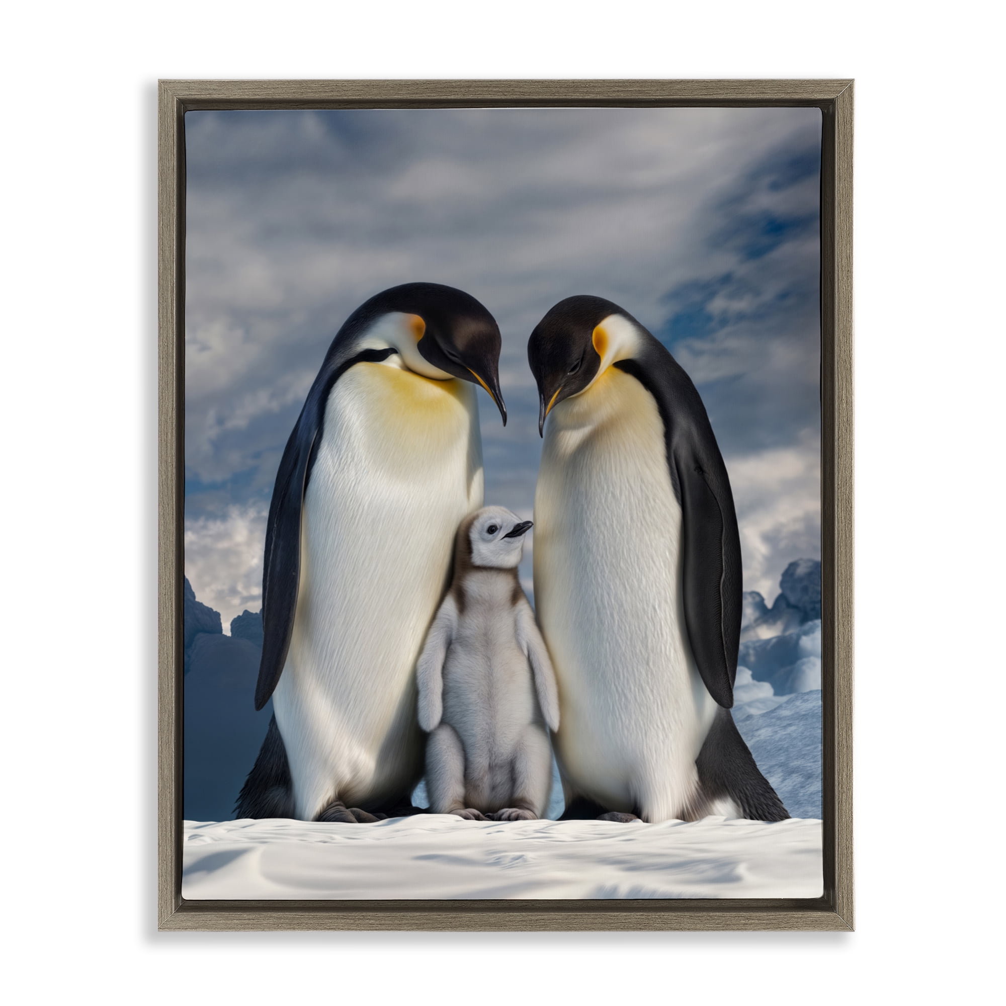 Stupell Industries Penguins In The Wild Brown Framed Floater Canvas Wall Art, design by Scott Stulberg