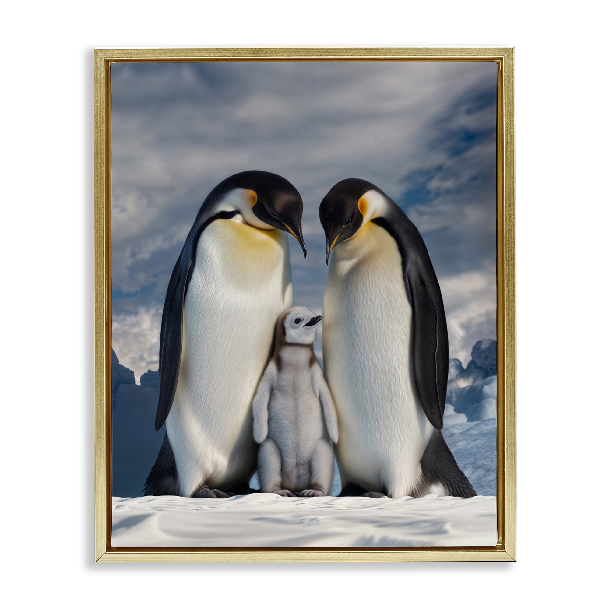 Stupell Industries Penguins In The Wild Gold Framed Floater Canvas Wall Art, design by Scott Stulberg