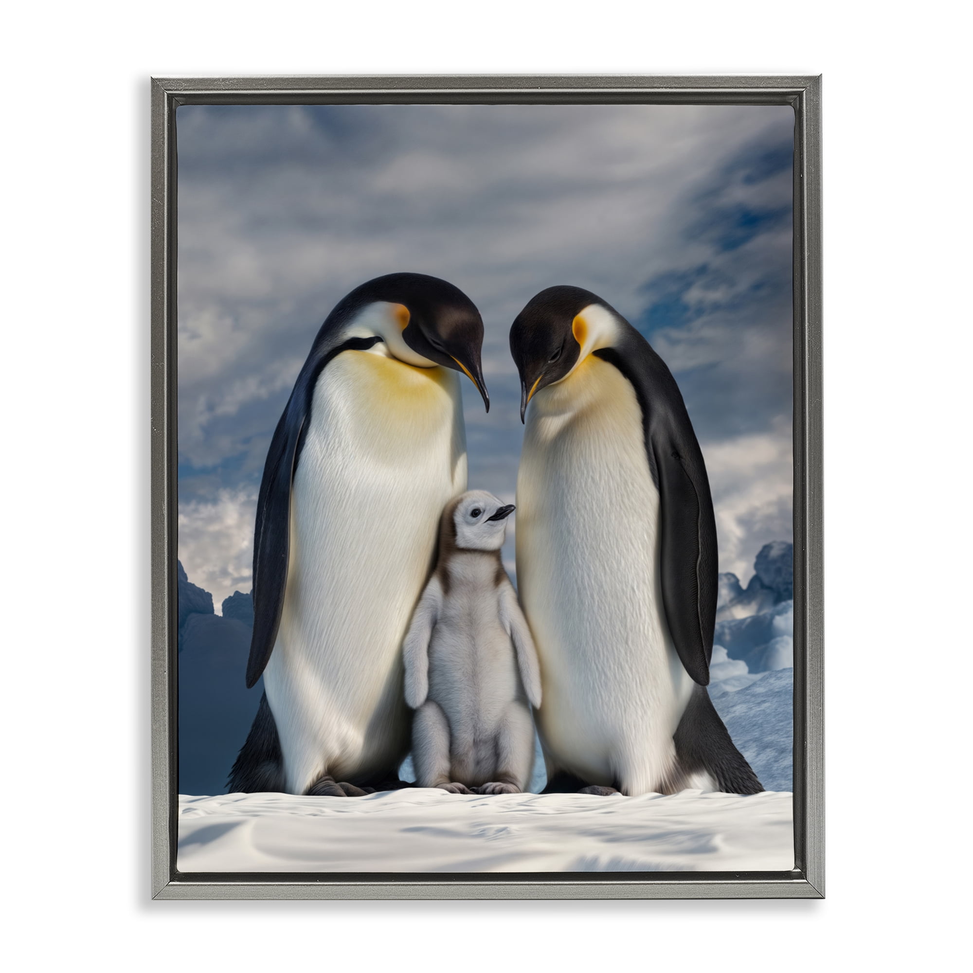 Stupell Industries Penguins In The Wild Gray Framed Floater Canvas Wall Art, design by Scott Stulberg