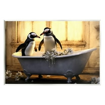 Stupell Industries Penguins in Sunlit Bath Animals & Insects Painting Unframed Art Print Wall Art, 15 x 10