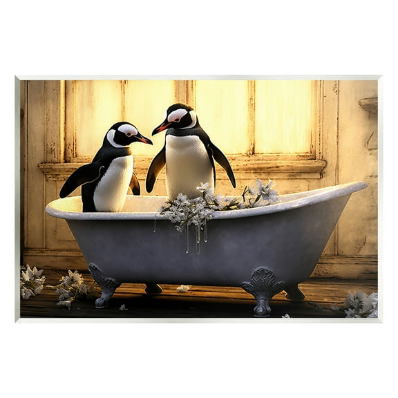 Stupell Industries Penguins in Sunlit Bath Animals & Insects Painting Unframed Art Print Wall Art, 15 x 10