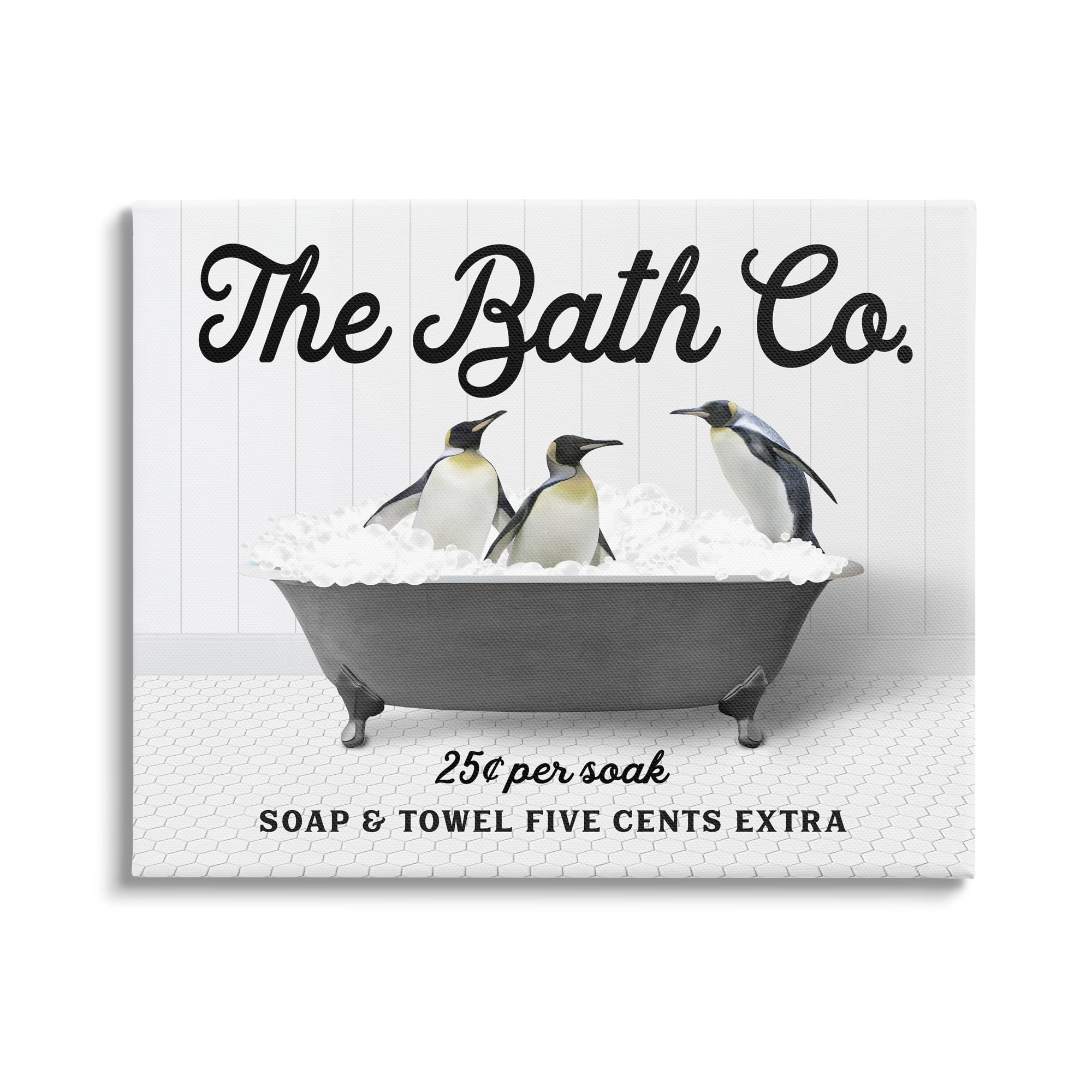 Stupell Industries Penguins in Vintage Tub Animals & Insects Painting Gallery Wrapped Canvas Print Wall Art, 40 x 30