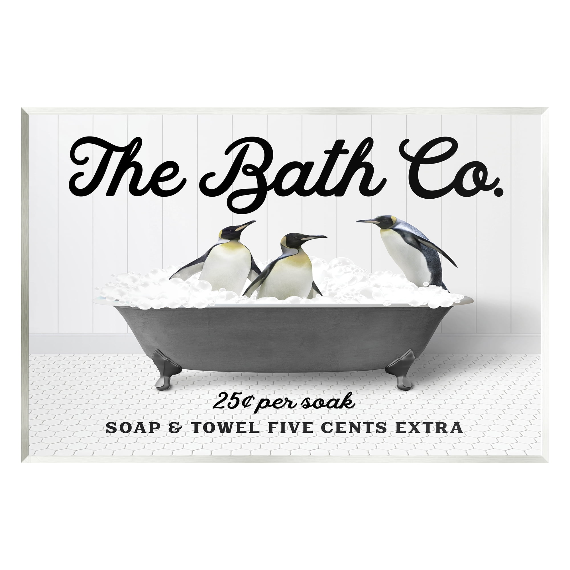 Stupell Industries Penguins in Vintage Tub Animals & Insects Painting Unframed Art Print Wall Art, 15 x 10