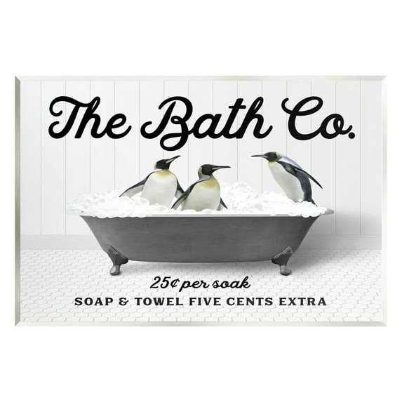 Stupell Industries Penguins in Vintage Tub Animals & Insects Painting Unframed Art Print Wall Art, 15 x 10