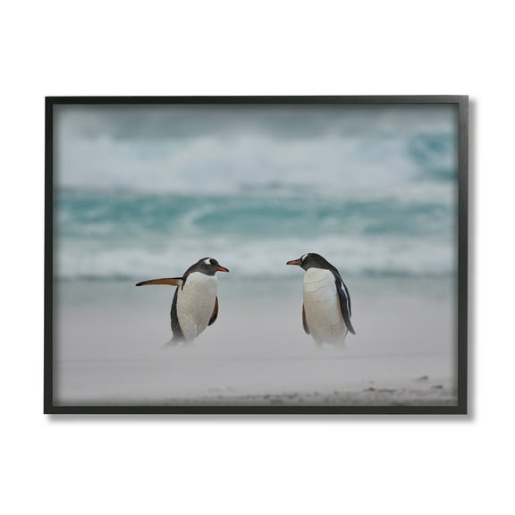 Stupell Industries Penguins on Arctic Beach Animals & Insects Photography Black Framed Art Print Wall Art, 14 x 11