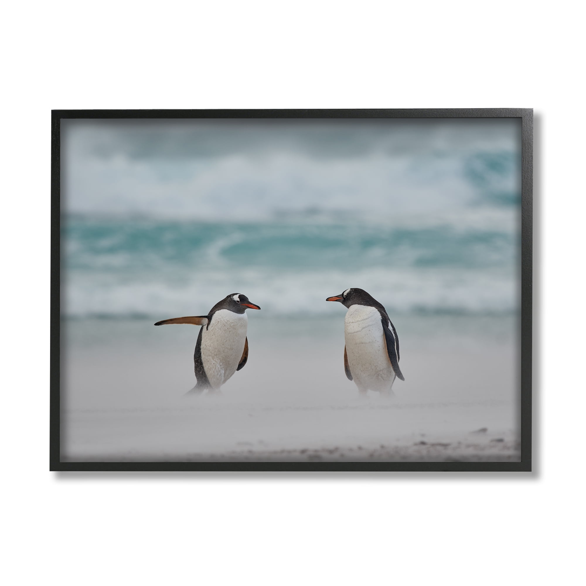 Stupell Industries Penguins on Arctic Beach Animals & Insects Photography Black Framed Art Print Wall Art, 30 x 24