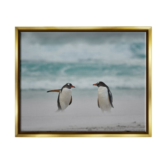 Stupell Industries Penguins on Arctic Beach Animals & Insects Photography Gold Floater Framed Canvas Art Print Wall Art, 21 x 17
