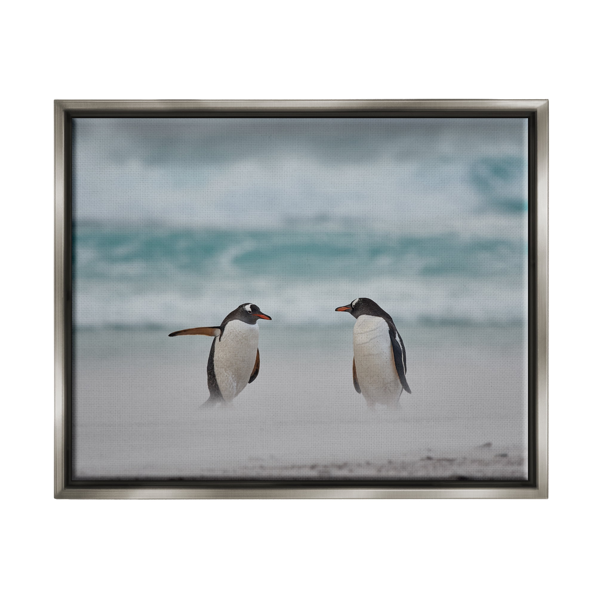 Stupell Industries Penguins on Arctic Beach Animals & Insects Photography Gray Floater Framed Canvas Art Print Wall Art, 21 x 17