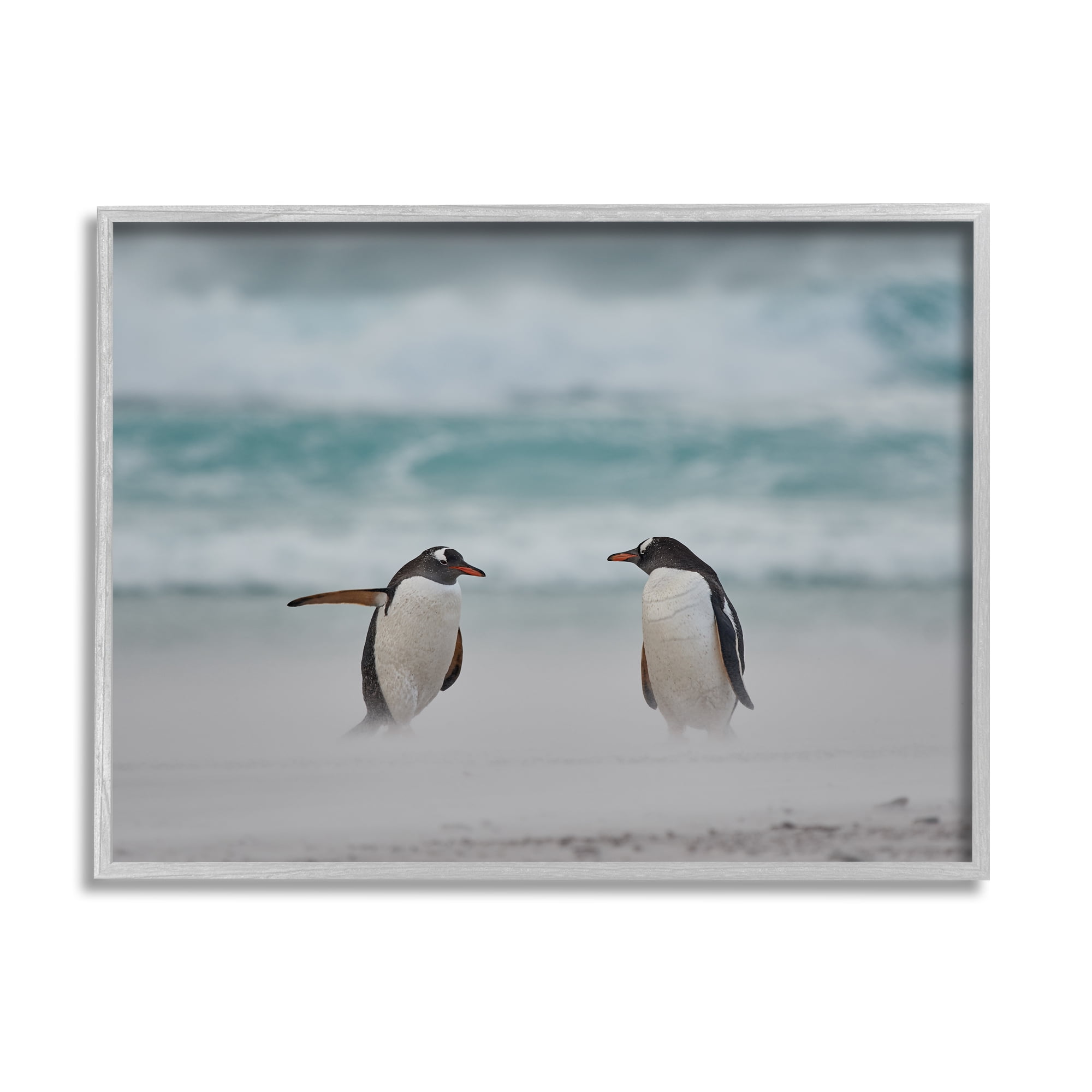 Stupell Industries Penguins on Arctic Beach Animals & Insects Photography Gray Framed Art Print Wall Art, 30 x 24