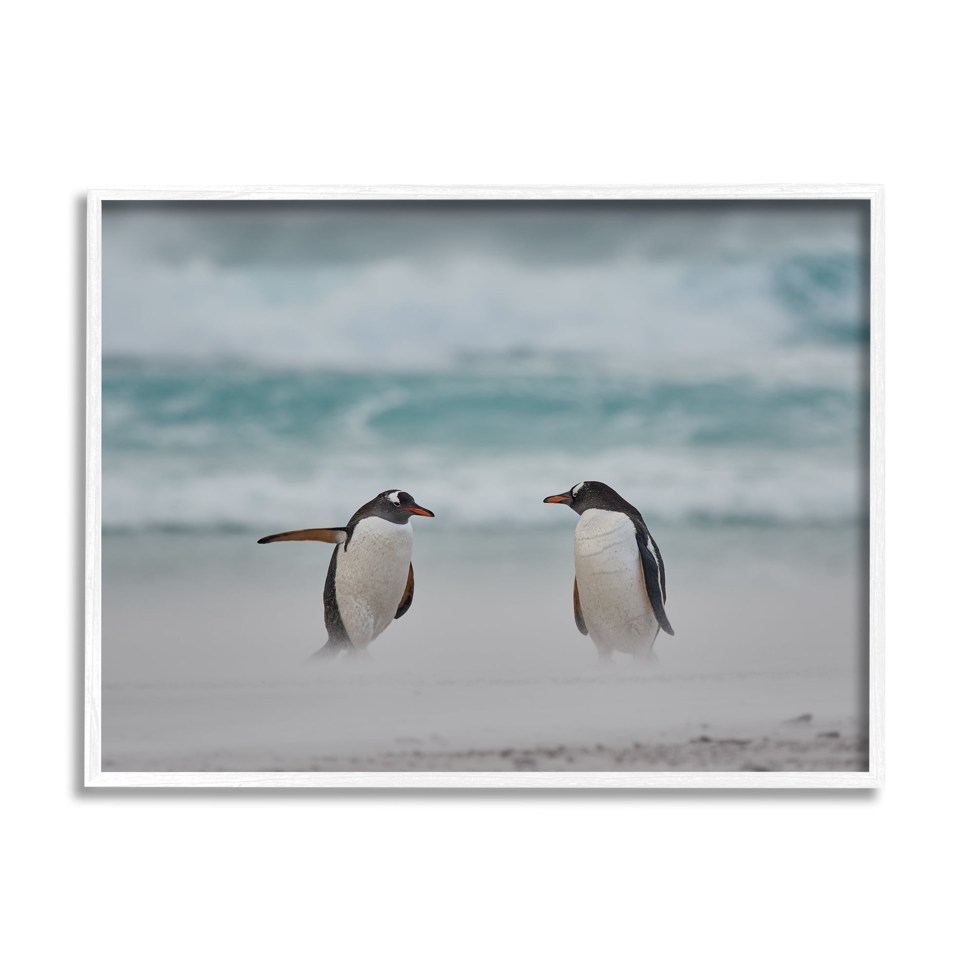 Stupell Industries Penguins on Arctic Beach Animals & Insects Photography White Framed Art Print Wall Art, 14 x 11