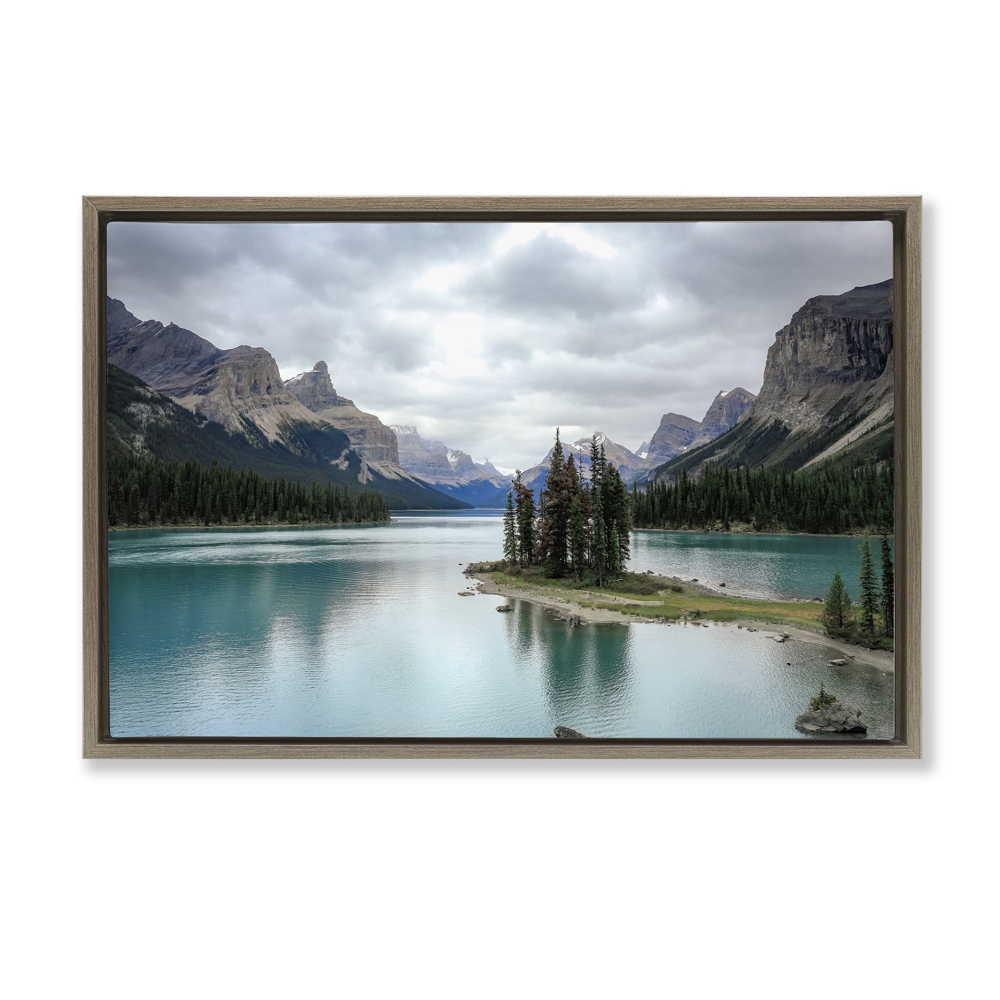 Stupell Industries Peninsula Vast Lake View Landscape & Nature Photography Brown Floater Framed Canvas Art Print Wall Art, 31 x 21