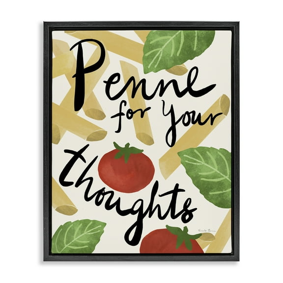 Stupell Industries Penne For Your Thoughts Food & Beverage Painting Black Floater Framed Art Print Wall Art, 17 x 21