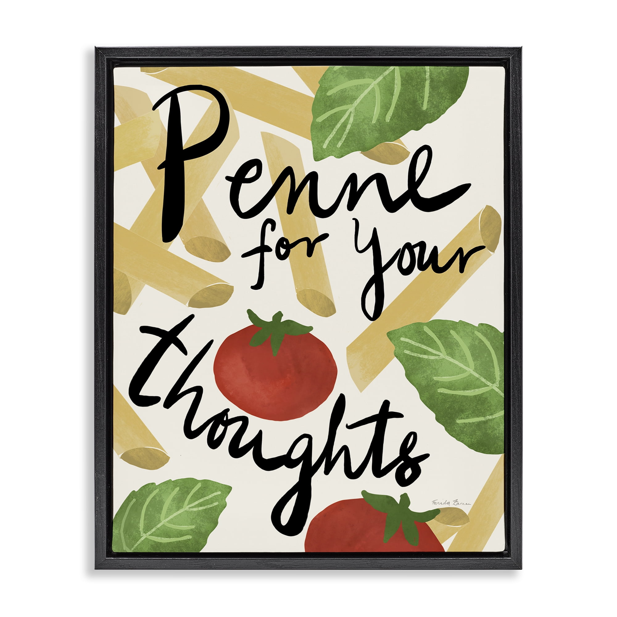 Stupell Industries Penne For Your Thoughts Food & Beverage Painting Black Floater Framed Art Print Wall Art, 25 x 31